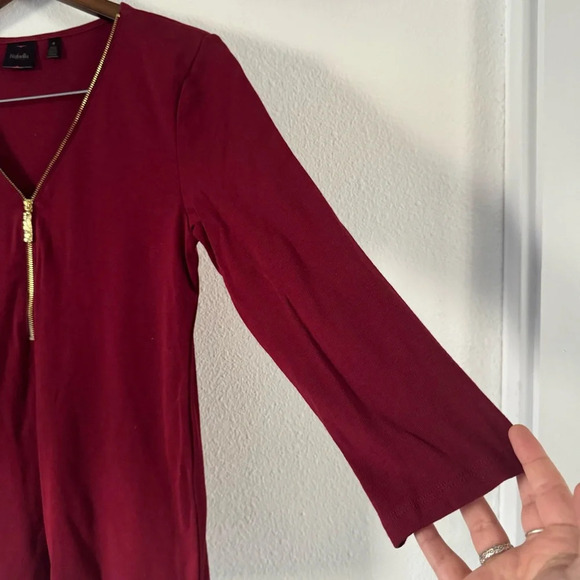 Rafaella Wine Red Cotton Zipper Top Size Medium Retro Sexy Flirty Zip Neckline - Picture 12 of 13